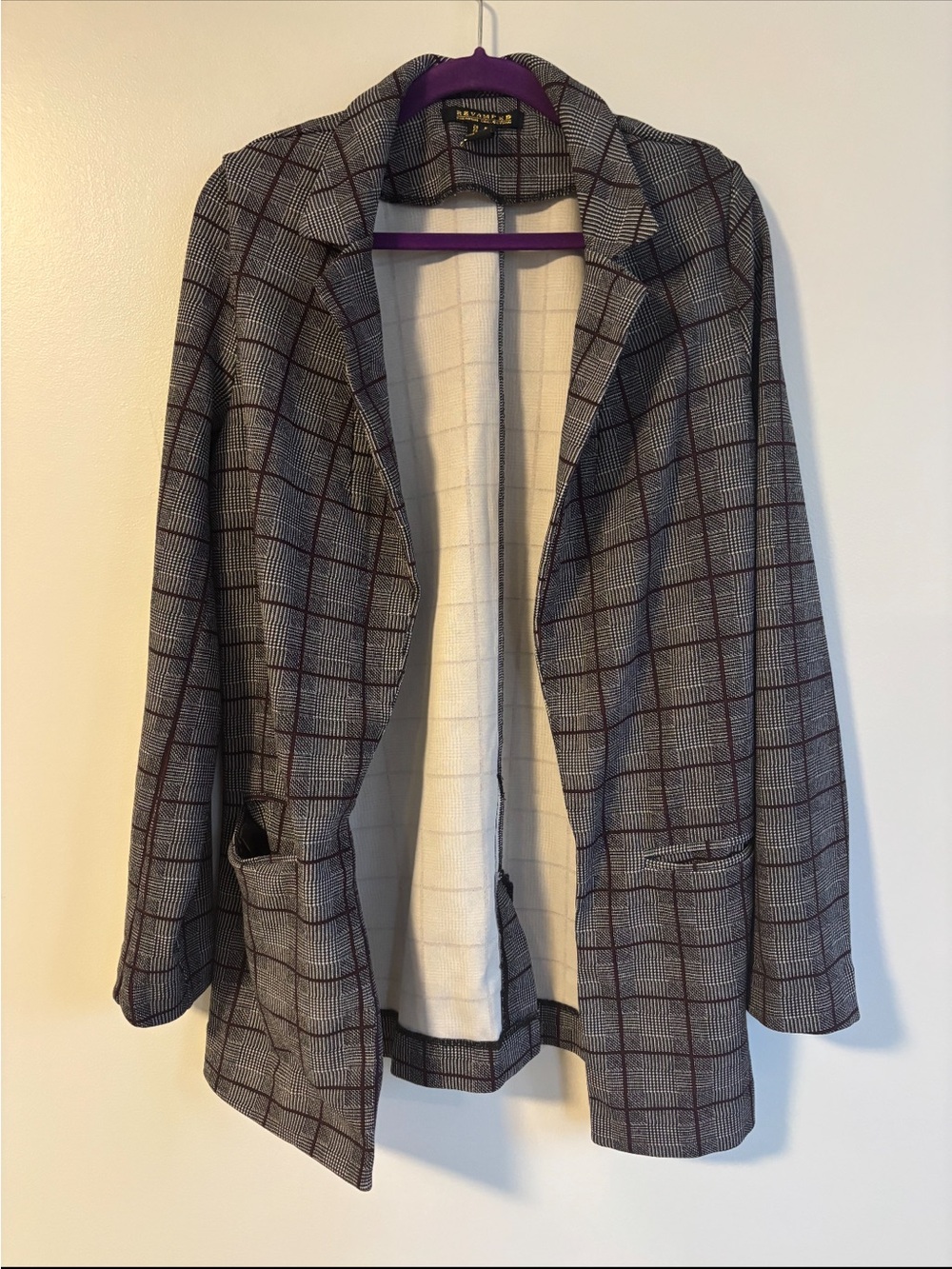Revamped Premium Collection Plaid Check Open Front Blazer Size Medium